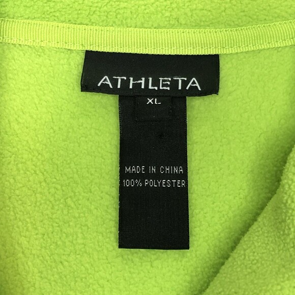 Athleta Fleece Jacket Women's Sz L/XL LIME Green Fitted Full Zip Stripe Accent - Picture 2 of 9